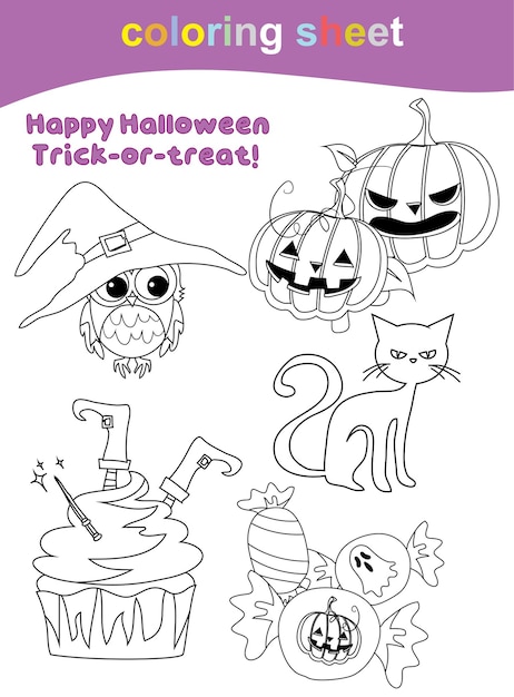 Coloring worksheet for children. Coloring Halloween worksheet page. Fun activity for kids.