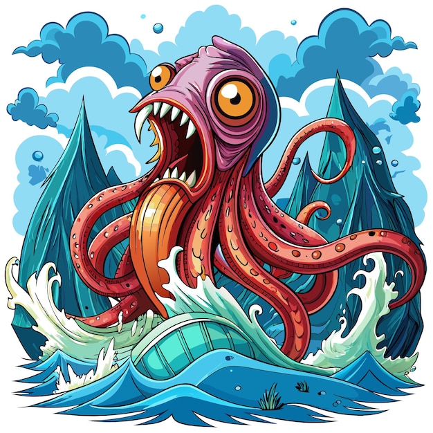 Colossal Squid scared screams sea vector