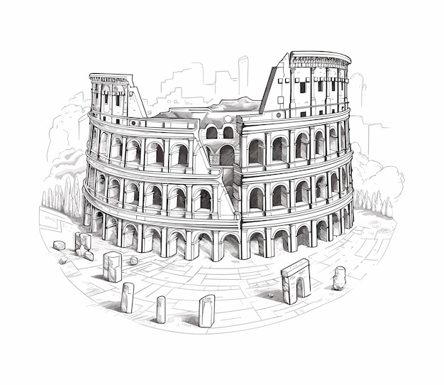 Colosseum Black and white illustration of colosseum