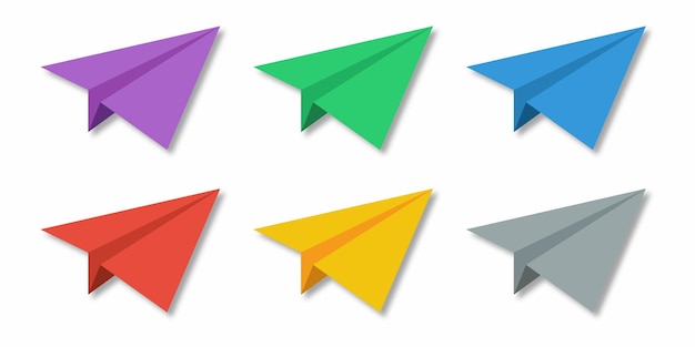 Colour paper plane collection Vector colored airplane set on white background