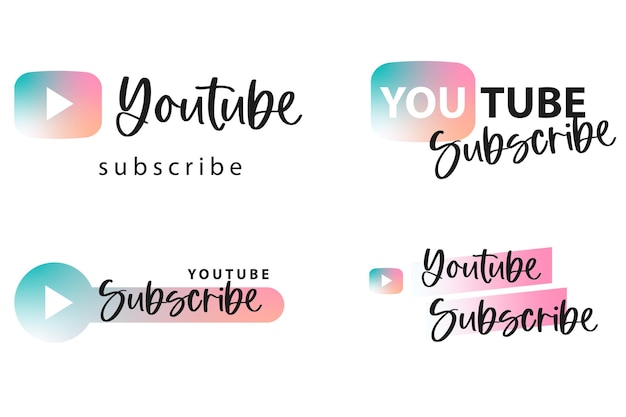 Colour youtube subscribe button set collection Vector