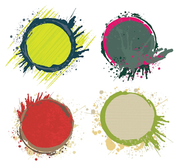 Vector coloured circle frames with paint splash design elements dynamic modern art banner backgrounds