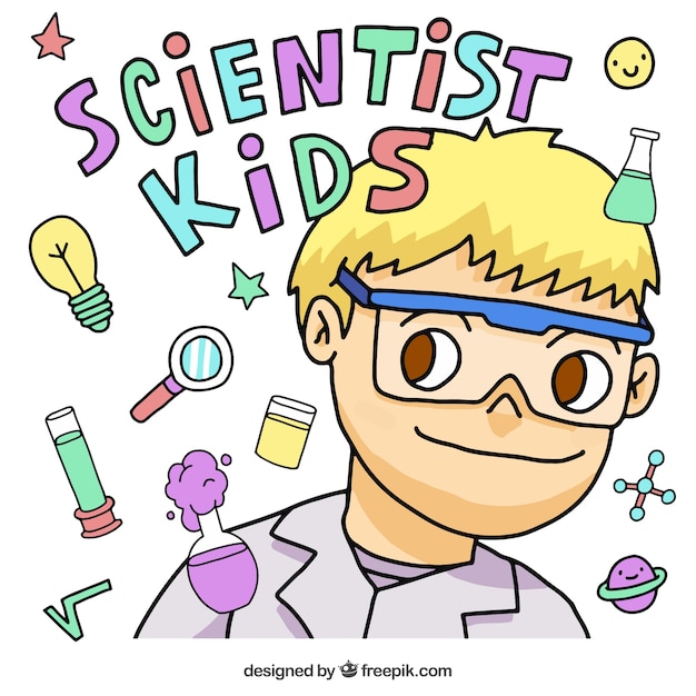 Coloured scientist boy and icons