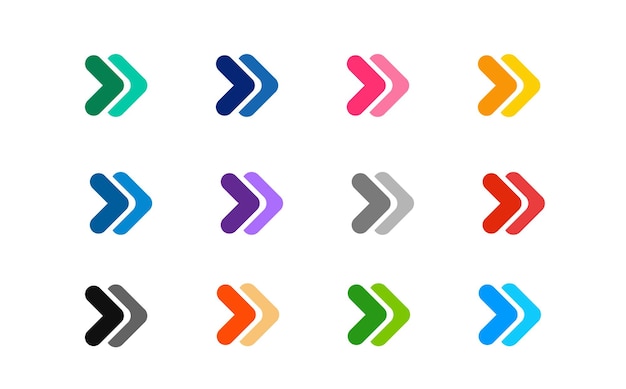 Colourful Arrow icons set. Simple circle shape internet button on grey background.