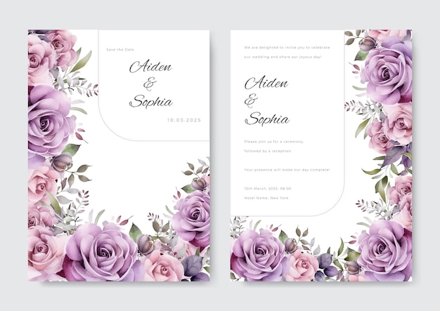 Colourful colorful with beautiful floral flower vector wedding card template watercolor