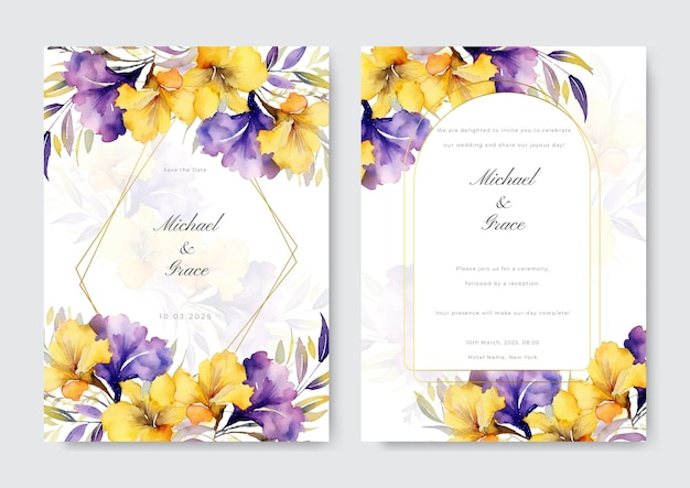 Colourful colorful with beautiful floral flower vector wedding card template watercolor