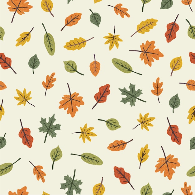 Colourful different leaves. Seasonal autumn seamless pattern. Vector illustration