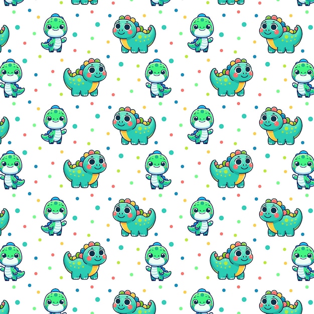 Colourful doodle jurassic pattern with cute dino Seamless vector print with dinosaurs