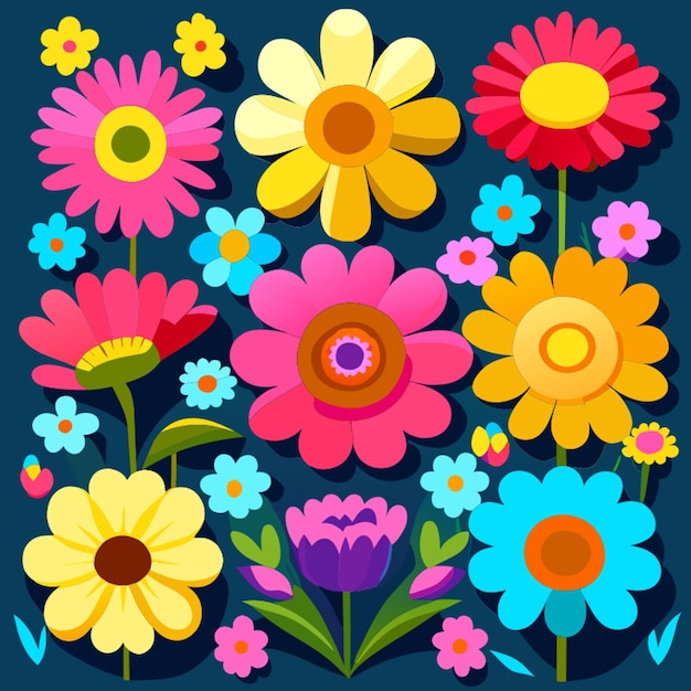 colourful flower cartoon for summer decoration set vector illustration