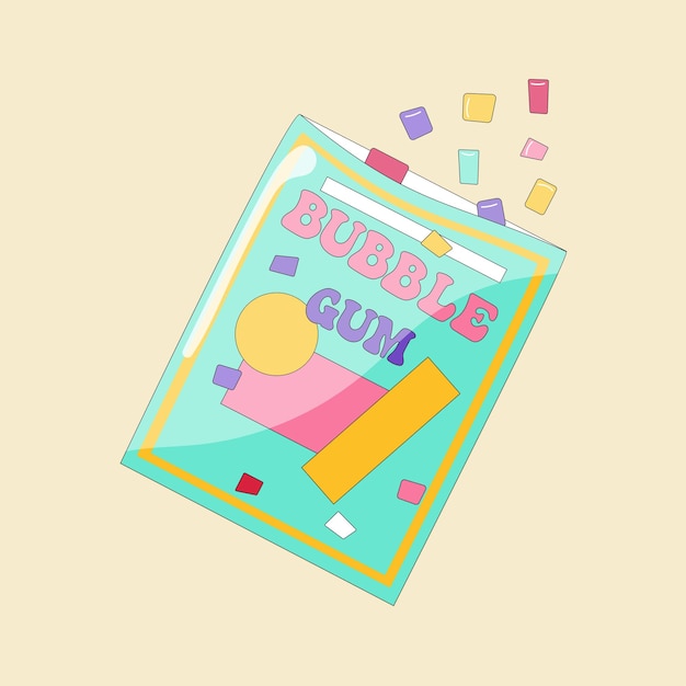 Colourful gum pads box package Classic 80's or 90's trendy style vector illustration