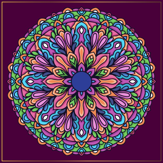 Colourful indian mandala art with rounded floral motifs