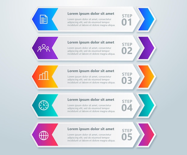 Colourful infographic collection with 5 steps