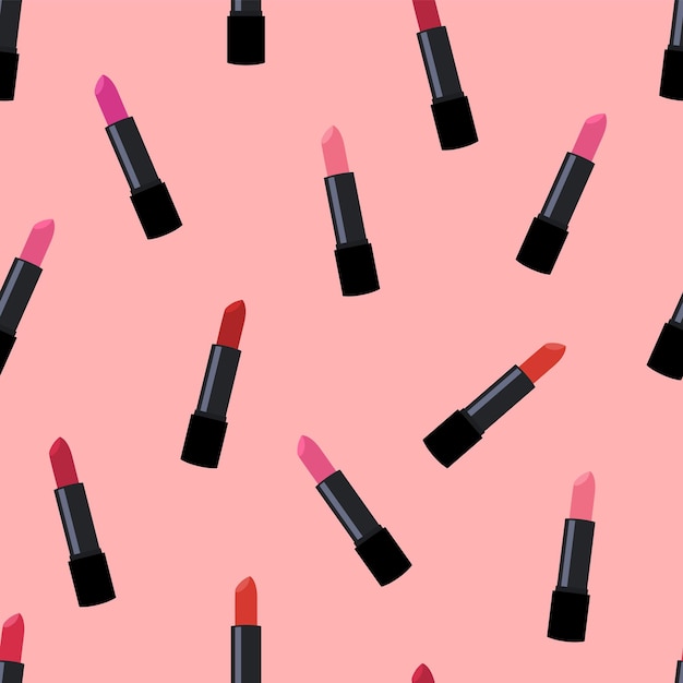 Colourful lipstick on pink background seamless pattern