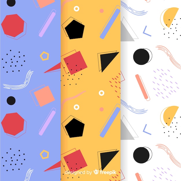 Colourful memphis pattern collection