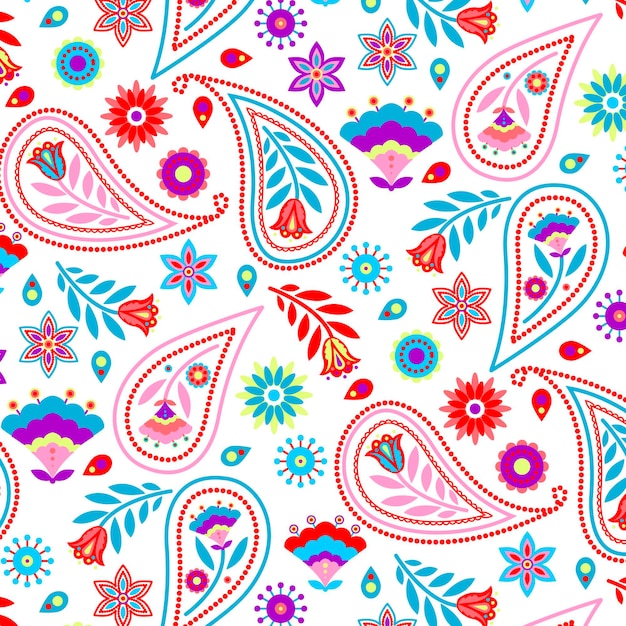 Colourful paisley pattern with leaves