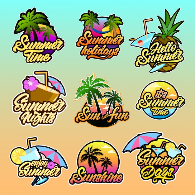 Colourful Summer logotypes with lettering