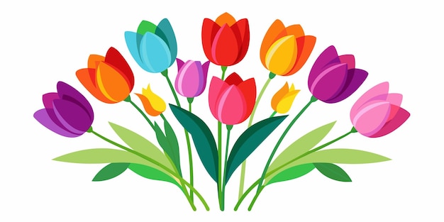 Colourful tulips isolated on white background