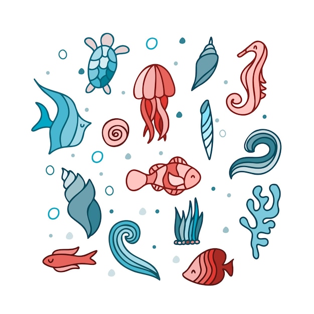 Colourful undersea life vector illustrations