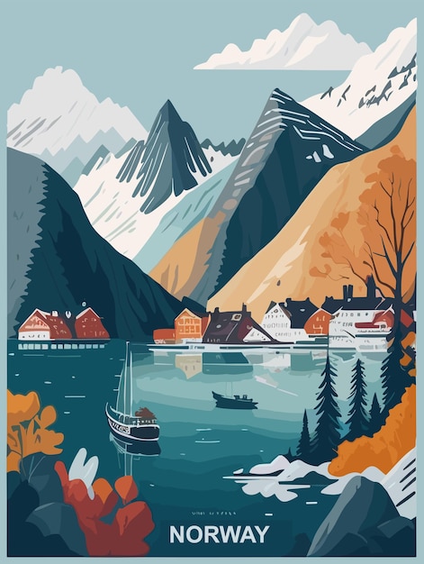 Colourful vintage poster design of the Norway