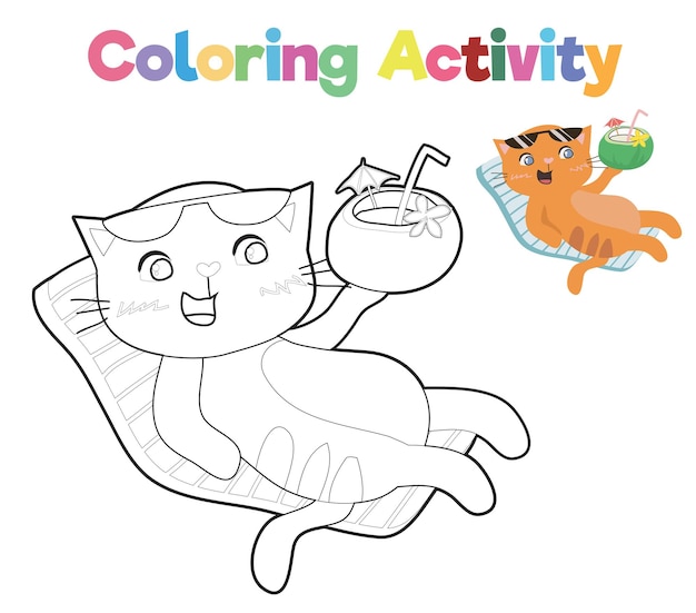 Colouring page with summer theme Coloring activity Vector file