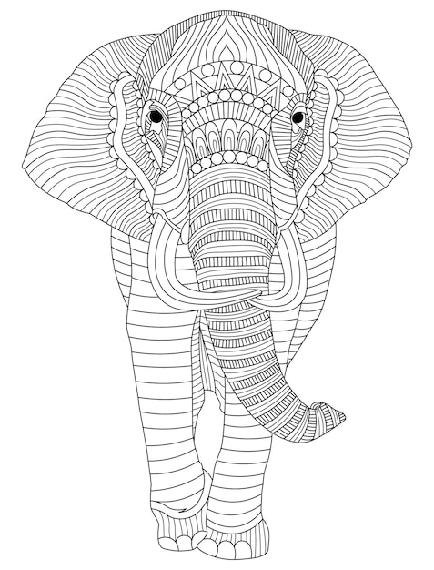 Colouring pictures of mandala stylized elephant coloring book page on a white background