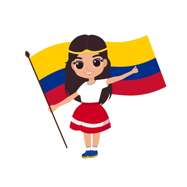 columbian girl cartoon character with columbian flag