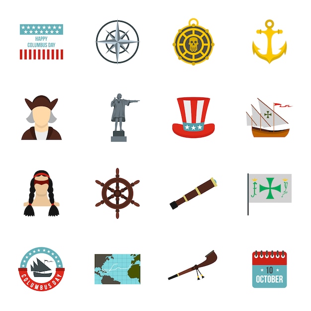 Columbus Day icons set