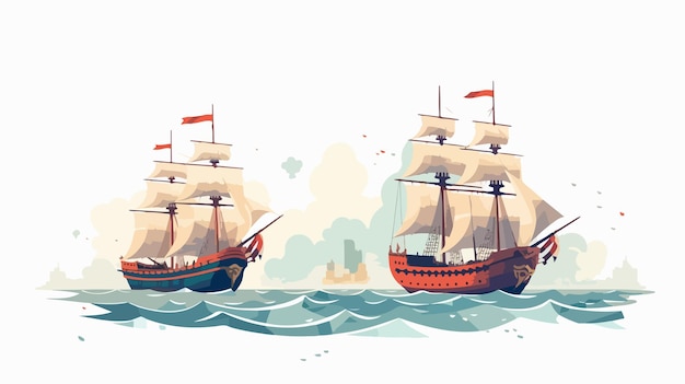 Vector columbus day ships at sea concept vector illustration