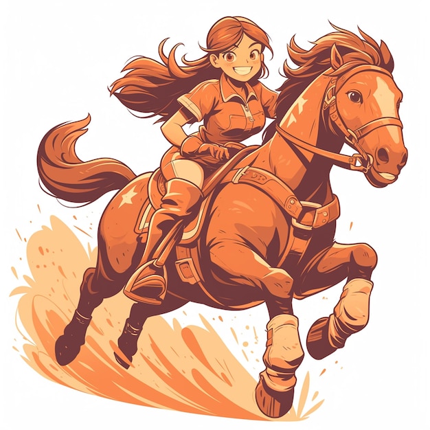 A Columbus girl rides a horse in cartoon style