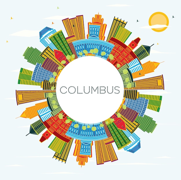 Columbus Ohio City Skyline with Color Buildings Blue Sky and Copy Space Vector Illustration Business Travel and Tourism Concept with Modern Architecture Columbus Cityscape with Landmarks