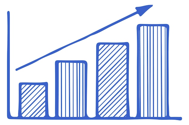 Column chart doodle Financial growth diagram drawing isolated on white background