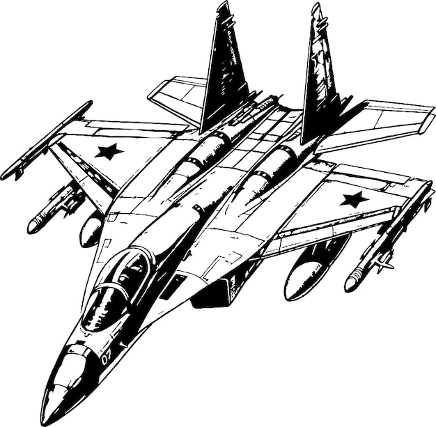 Combat Aircraft vintage hand drawing