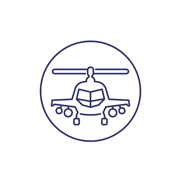 Combat helicopter line icon on white