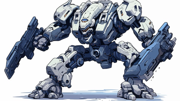 Vector combat mech on radical pose cartoon illustration