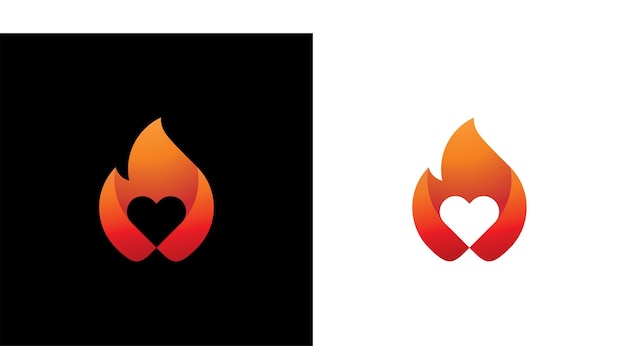 Combination of heart logo design and fire logo with professional design. logo Hot love sign design V