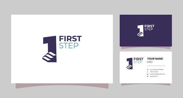 combination of number 1 logo and stairs with business card