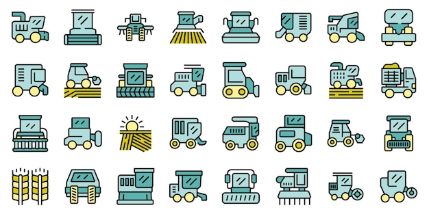 Combine harvester icons set vector flat