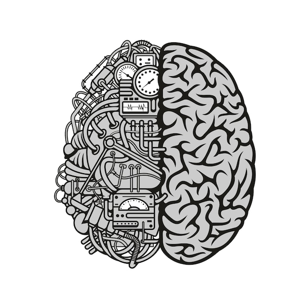 Combined human brain with computing engine icon