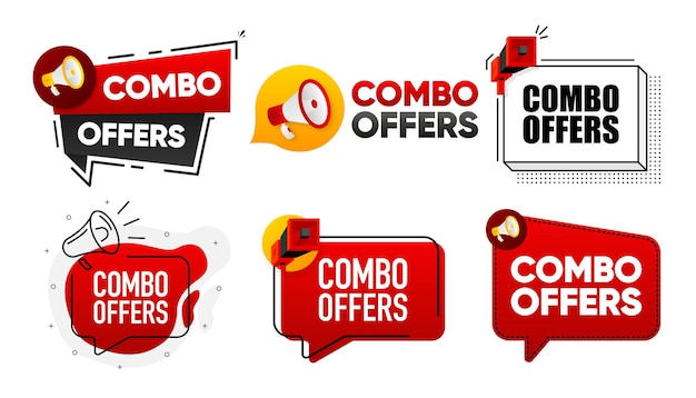 Combo Offers Megaphone label collection with text Marketing and promotion Vector Illustration