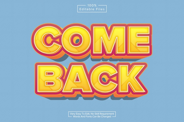 Come back editable 3d text effect style template