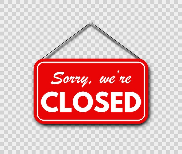 Come in we're open and sorry we're closed hanging signboard set with rope and shadow on transparent background Vector EPS 10