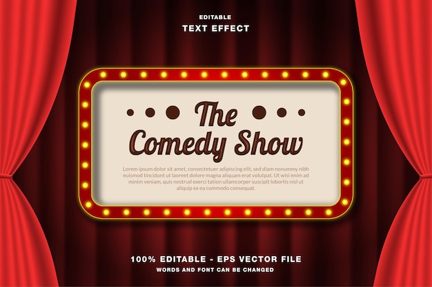 The Comedy Show retro billboard or lightbox illustration with customizable light bulb frame