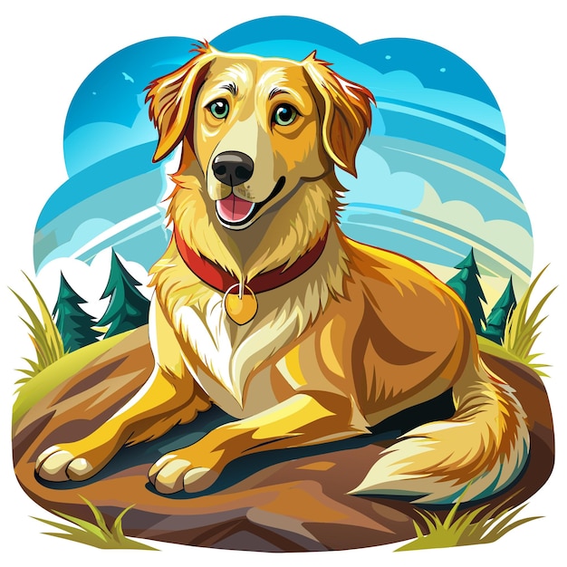 Comfort Retriever dog anxious lies bank vector