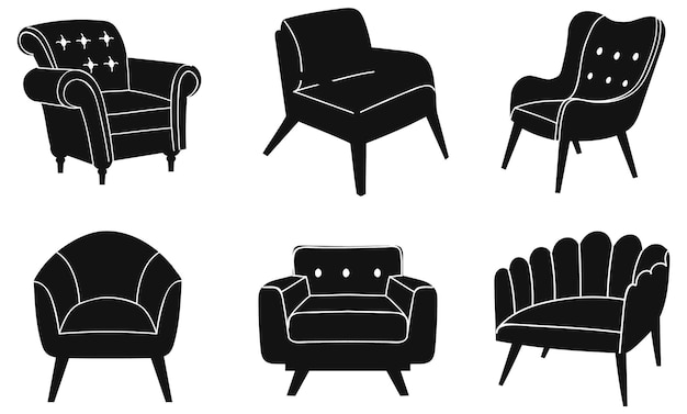 Comfortable armchairs Stylish modern furniture isolated Vector Silhouettes