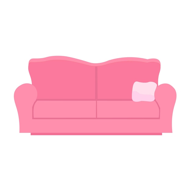 Comfortable pink sofa on white background Flat cartoon style vector illustration