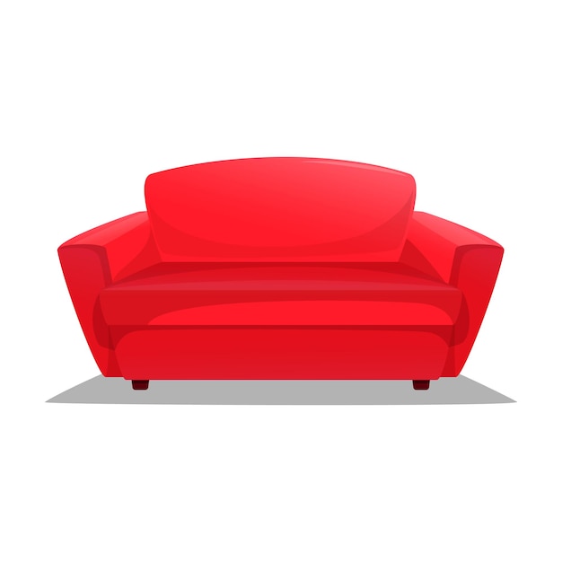 Comfortable red sofa on a white background, interior element, flat, cartoon. Vector image, illustration