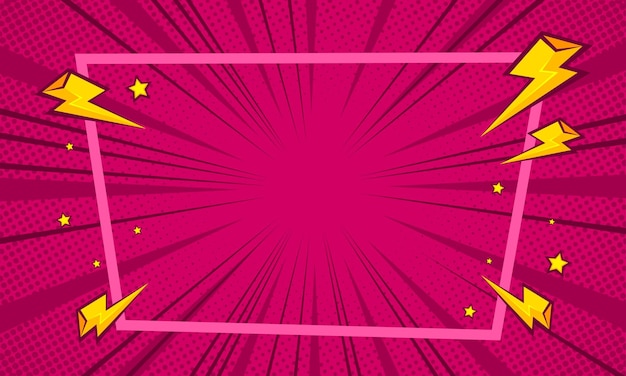 Comic abstract pink background template with thunder illustration