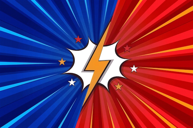 Comic Background A red blue and blue starburst with the word thunder on it