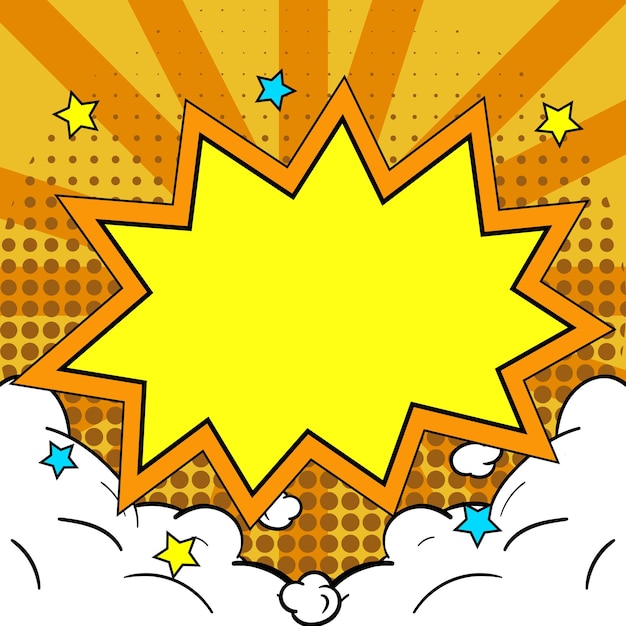 Comic Blank Speech Bubble With Copy Space And Colorful Doodles Design Of Empty Template In Explosion Framework Representing Social Media Messaging And Connecting