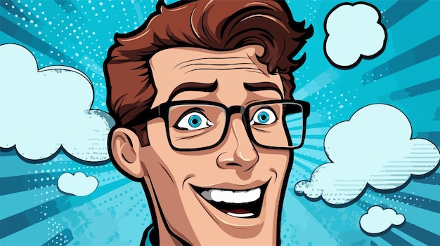 Comic Book Style Cartoon Male Face with Speech Bubble Vibrant and Playful Illustration for Graphic